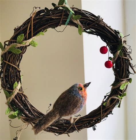 Robin Wreathxmas Robinrobin Ornamentneedle Felted Etsy