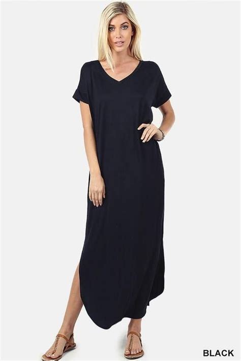 T Shirt Maxi Dress Black Long Sleeve Short Dress Maxi Dress Cotton