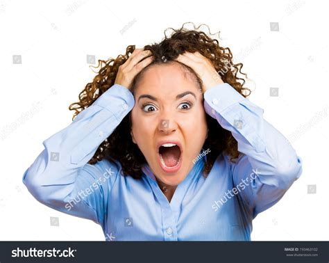 Closeup Portrait Stressed Frustrated Shocked Business Woman Pulling