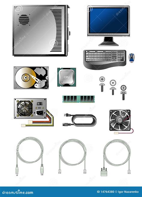 Set Of Various Computer Parts And Accessories Stock Vector