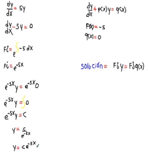 Ecuación Diferencial Lineal Solución Dydx 5y Ejercicio 8