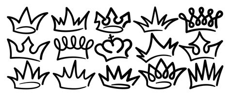 Set Of Doodle Crowns Vector Hand Drawn King Or Queen Crowns Luxurious