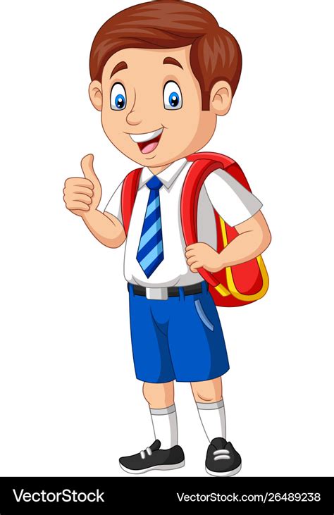 Cartoon Happy School Boy In Uniform Giving A Thumb