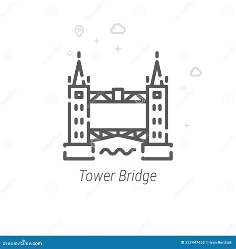 Tower Bridge London Vector Line Icon Symbol Pictogram Sign Light