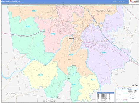 Montgomery County Tn Wall Map Color Cast Style By Marketmaps