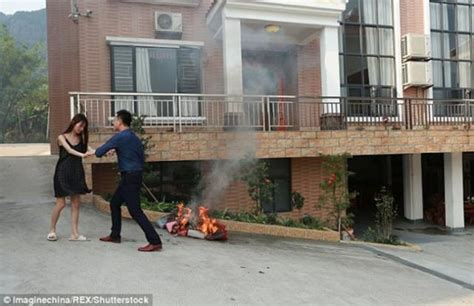 fed up wife burns designer bags and threatens to divorce while husband goes on his knees and