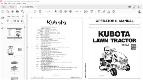 Kubota T1880 T2080 T2380 Lawn Trractor Operators Manual Pdf Download