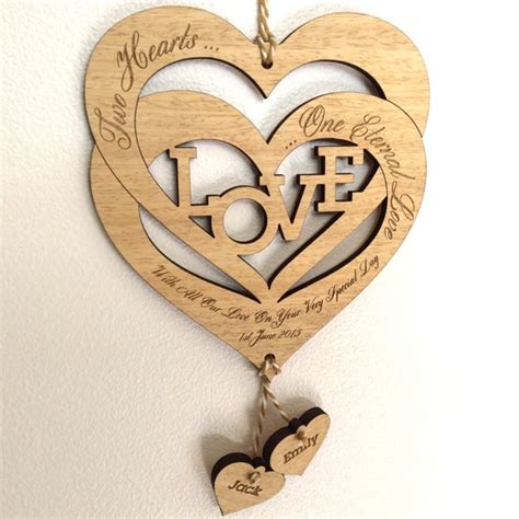 Personalised Wooden Love Hearts Plaque T Keepsake Bridal Etsy