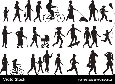 Walking Persons Silhouette Group People Young Vector Image