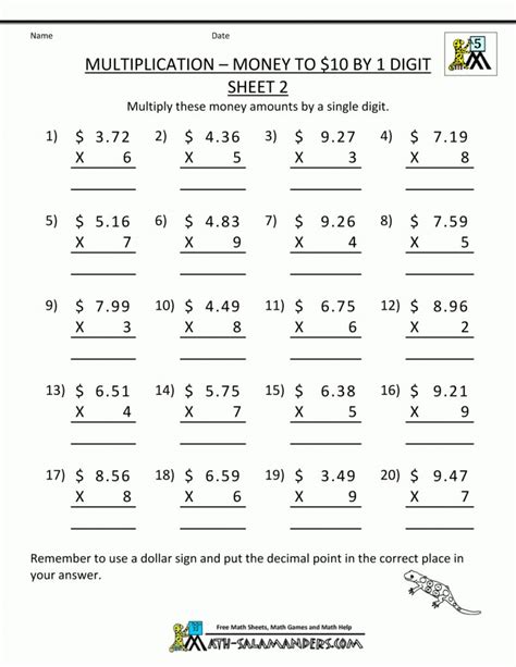 5th Grade Math Decimal Multiplication Worksheets Worksheets Free