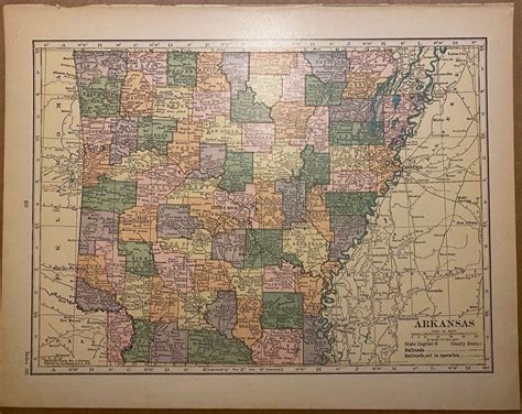 1927 Vintage Atlas Map Page Arkansas Map On One Side And Mississippi