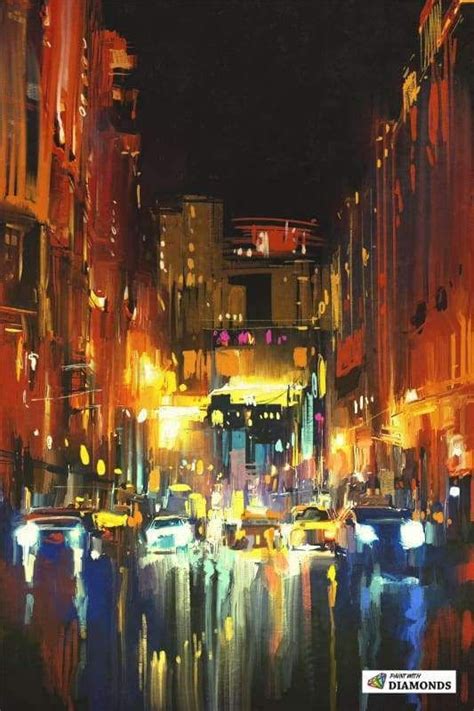 Rainbow Nights Cityscape Painting Night City City Painting