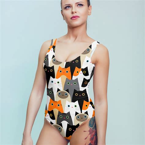 Cat Swimsuit For Women Crazy Cat Lady Swimsuit Cat One Etsy