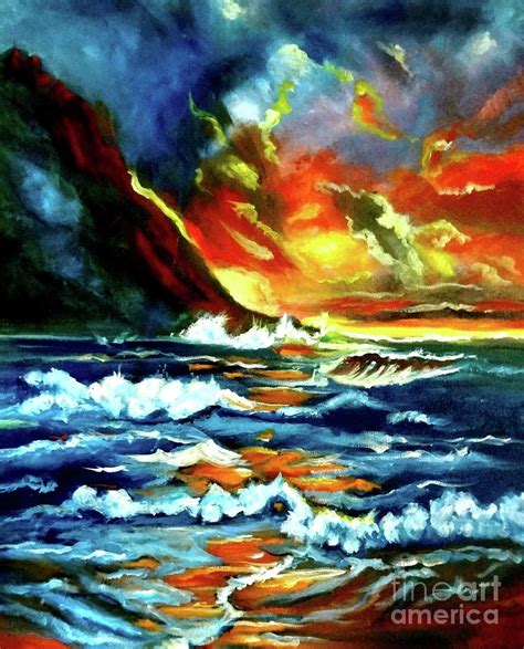 Brilliant Hawaiian Sunset Painting By Jenny Lee Fine Art America