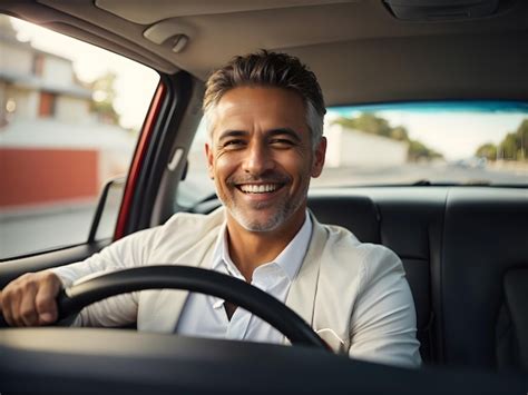 Premium Ai Image Mid Adult Man Smiling While Driving Car And Looking
