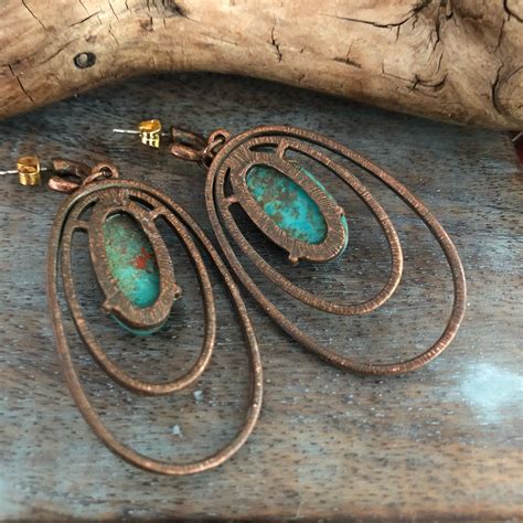 Copper And Turquoise Modernist Earrings