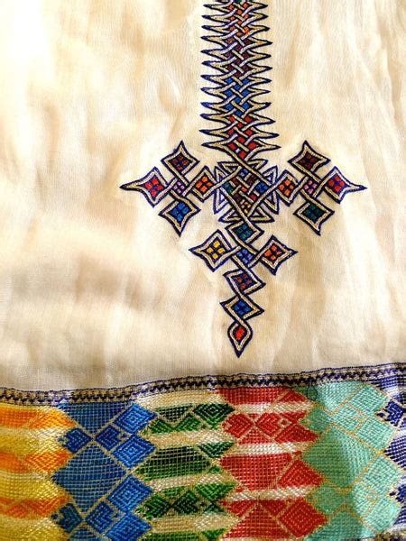 White Sleeveless Traditional Ethiopian Dress With Multicolored Cross