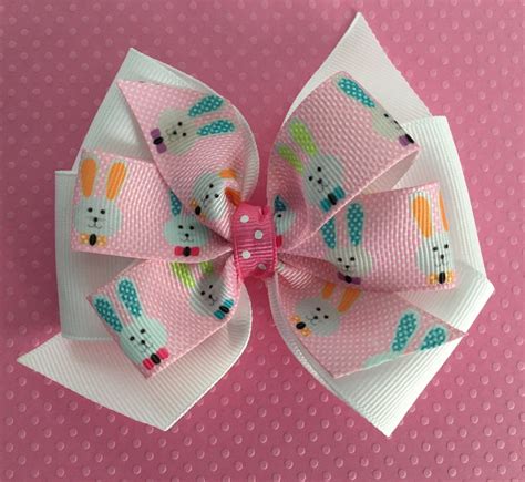 Easter Hair Bow Easter Bunny Bow Bunny Hair Bow Pink And White Etsy