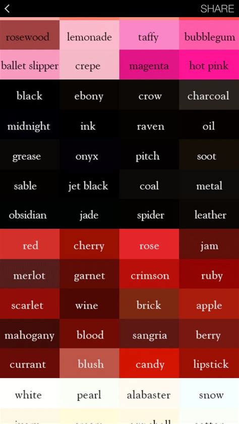 Color Names Color Names Chart Best Color Schemes Color Names