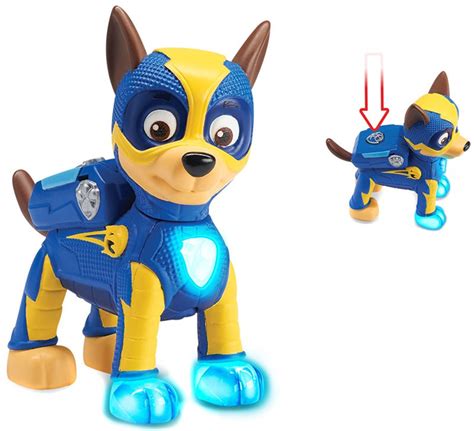 Paw Patrol Mighty Pups Chase Exclusive Figure Light Up Badge Paws Spin