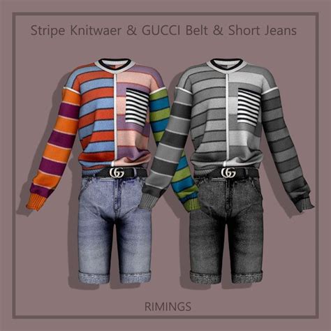 Rimings Stripe Knitwear And Gucci Belt And Short Jeans Rimings Sims 4