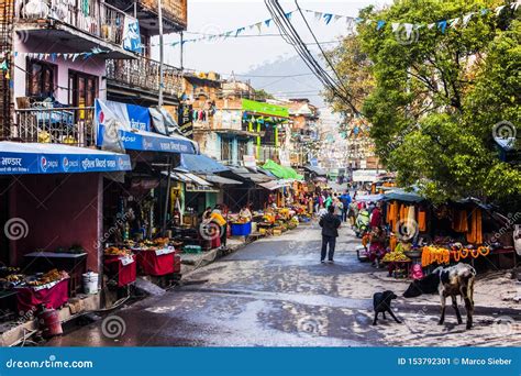 Market Street At Temple Budhanilkantha Nath Kathmandu Nepal Editorial