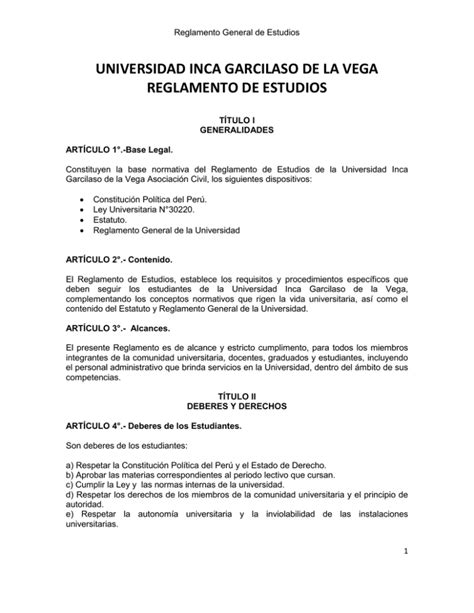 Reglamento General De Estudios Universidad Inca Garcilaso De La