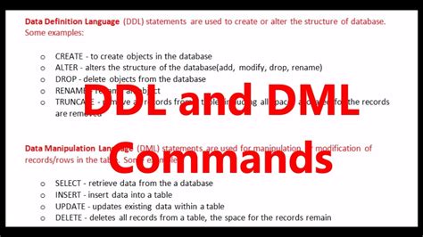 Ddl And Dml Commnds In Sql Youtube