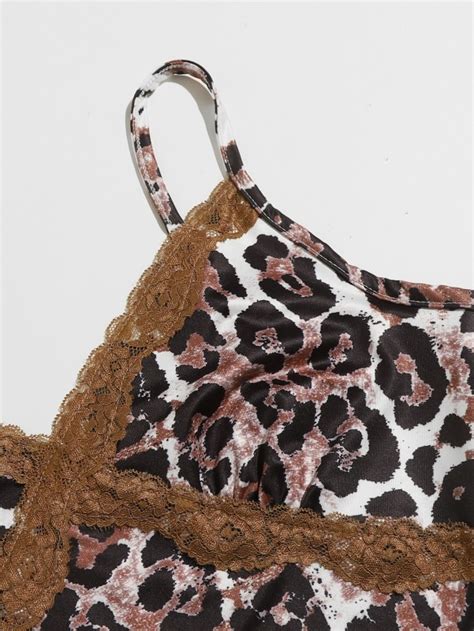 contrast lace leopard print cami top size l