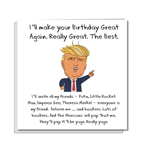 Donald Trump Birthday Card Make America Great Again Theme Funny H