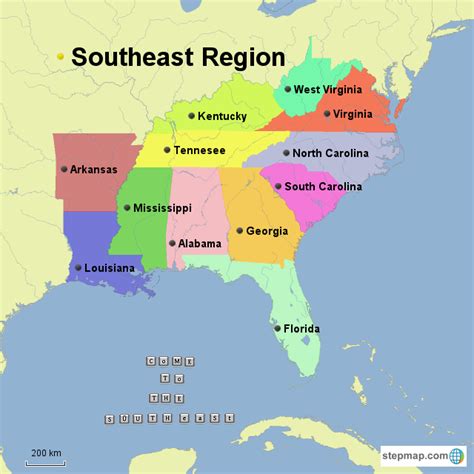 Stepmap Kah Southeast Region Map Landkarte Für Usa