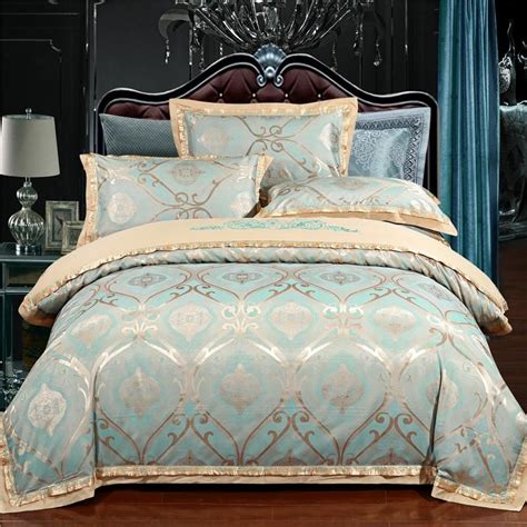 4 Piece Majesty Luxury Gold Turquoise Bed Sheets Duvet Cover Set