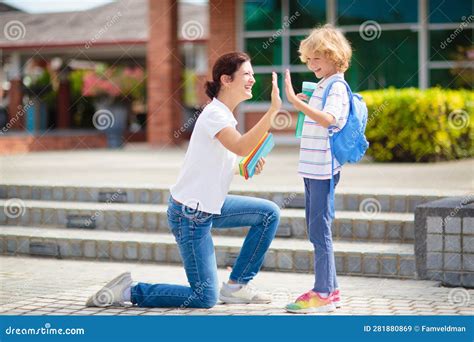 School Pick Up Mother And Kids After School Stock Image Image Of