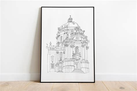Baroque Church Line Drawing Print Instant Download Etsy