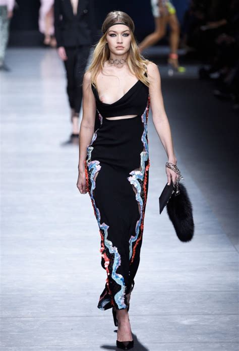 Gigi Hadid Suffers Nip Slip On Versace Milan Fashion Week Runway