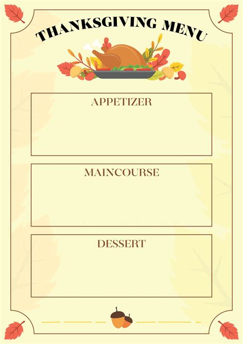 Blank Printable Thanksgiving Menu Template