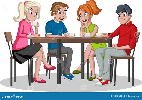 People Sitting At Table Drinking Coffee Cafe With Friends Stock Vector