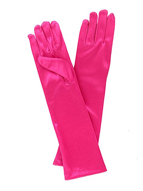 Fuchsia Long Satin Gloves Pink Princess