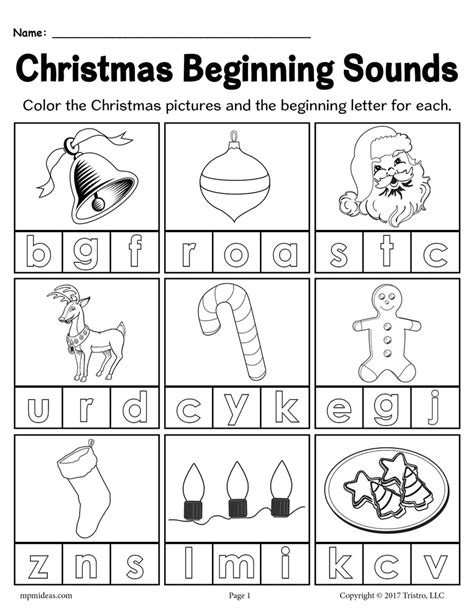 Printable Christmas Beginning Sounds Worksheet Supplyme