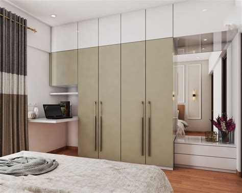 Contemporary Wardrobe Design With Attached Study And Mirror Livspace