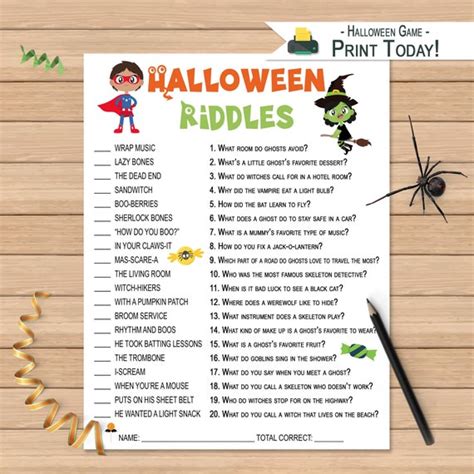 Halloween Riddles Game For Kids Printable Halloween Party Etsy