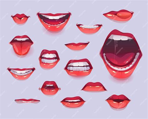 Free Vector Woman Mouth Set Red Sexy Lips Expressing Emotions