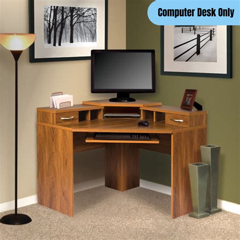 Corner Computer Desk W Hutch 2 Drawers Pull Out Keyboard Tray Study