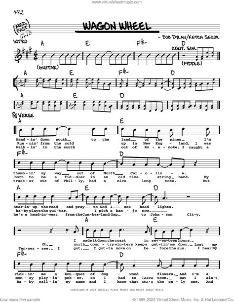 Wagon Wheel Sheet Music Real Book With Lyrics PDF