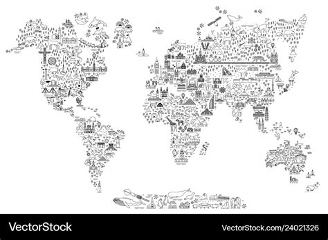 World Map Line Art Travel Icons Royalty Free Vector Image