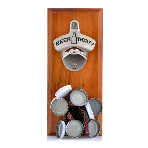 Barware Gear Bottle Opener Magnetic Cap Catcher Cherry Wood Beer