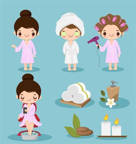 Premium Vector Cute Cartoon Girl Doing Spa Theraphy Collection Set
