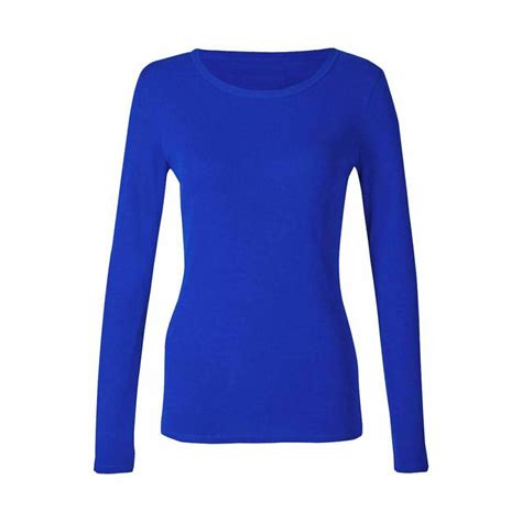 M Womens Ladies Royal Blue Long Sleeve T Shirt Stretch Plain Round