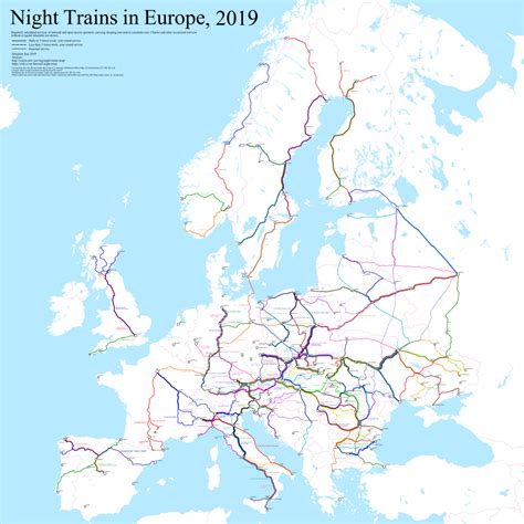 Map Of Night Trains In Europe 2019