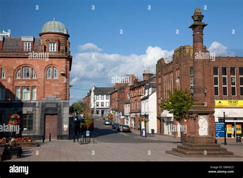 Town Centre With The Queensberry Monument Dumfries Scotland Stock